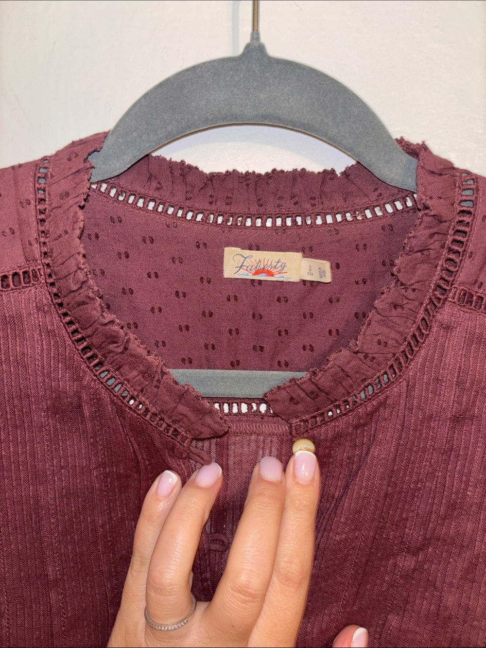 Faherty Burgundy Eyelet Button-Down Blouse - Picture 6 of 6